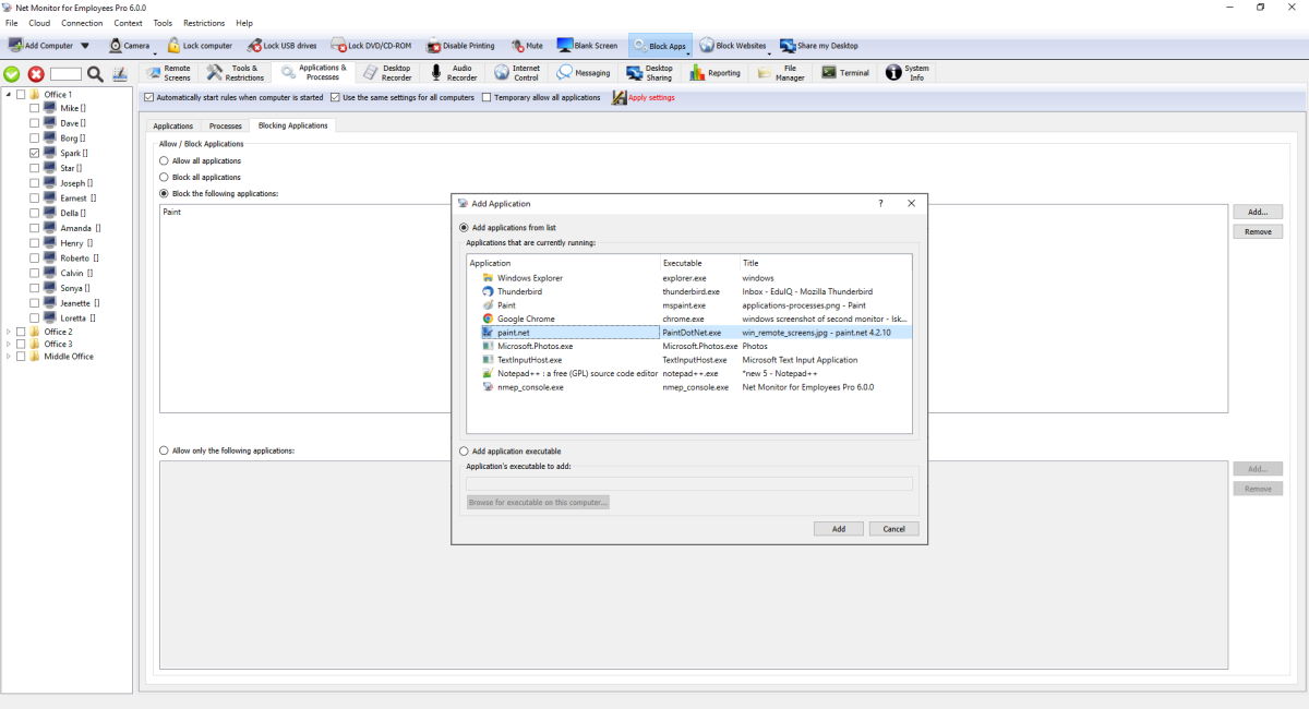حظر تطبيقات الموظفين