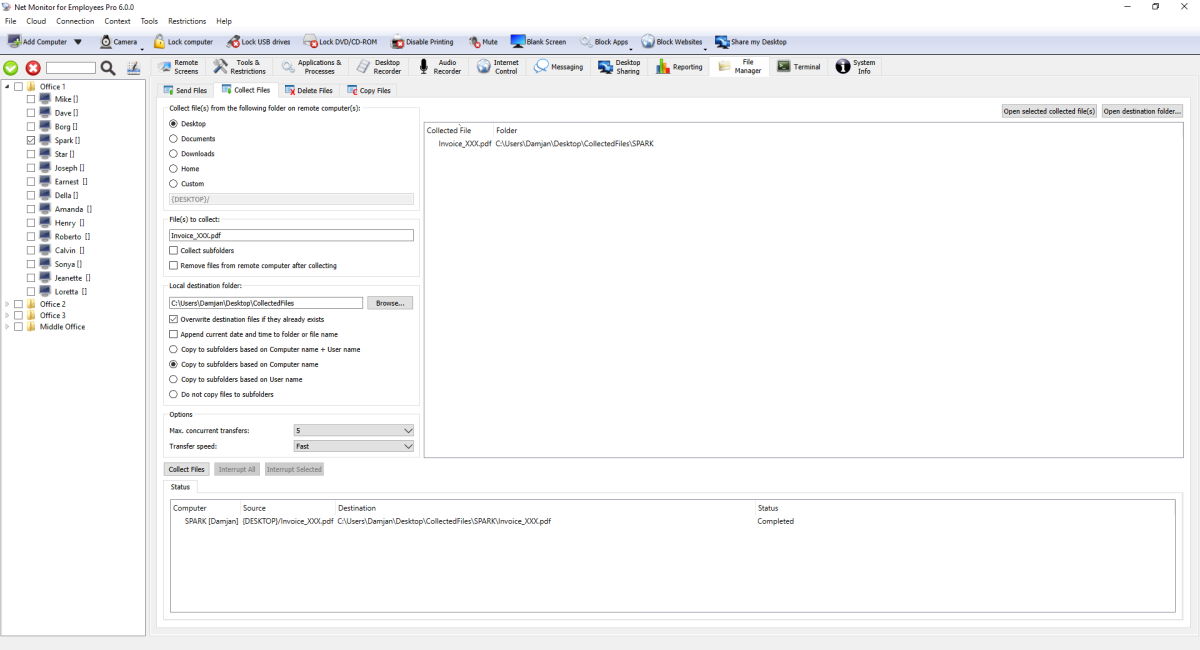 جمع الملفات من كمبيوتر الموظف