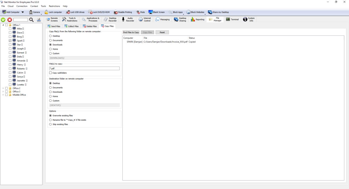 نسخ الملفات إلى كمبيوتر الموظف