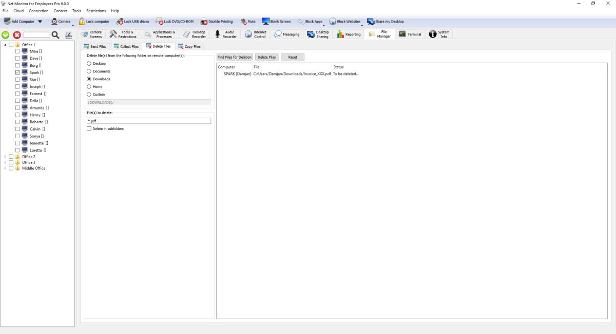 การลบไฟล์ไปยังคอมพิวเตอร์ของพนักงาน